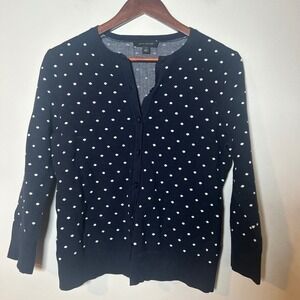 Ann Taylor Cardigan Women Medium Navy Blue Polka Dot 3/4 Sleeve Button Front